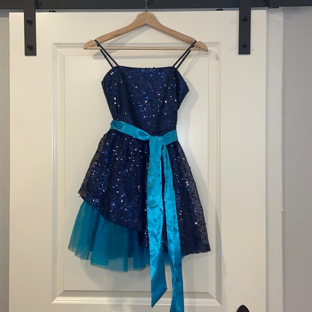 Girls size 16 blue and purple sparkle dress